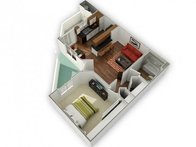 Floor plan for 1 bed, 1 bath, 702 sqft
